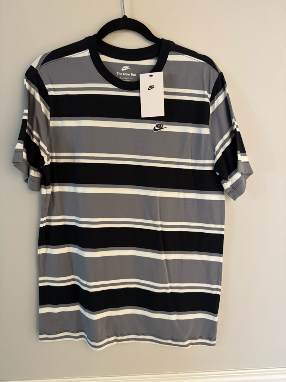 Nike Men’s Horizontal Stripe Crew Tee - Black, Gray & White